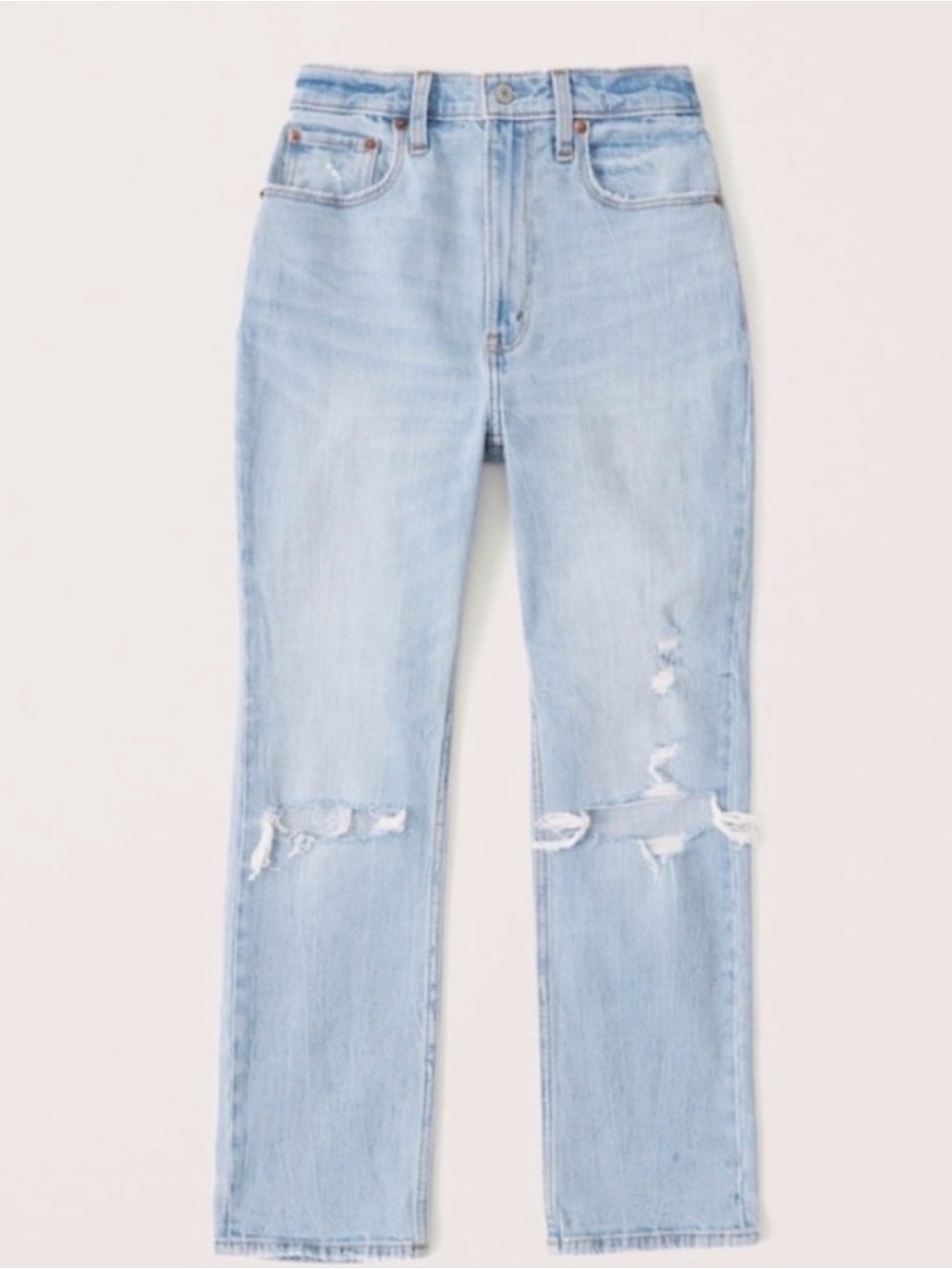 Abercrombie “The Ankle Straight Ultra High Rise” Light Blue Distressed Jeans (6)